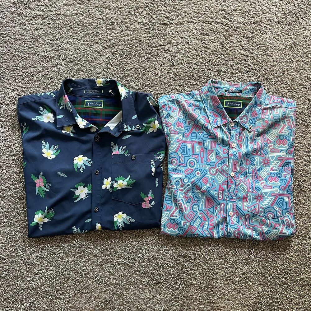 2X William Murray Casual Performance Button Down Shirt Floral Blue AOP Sz Large